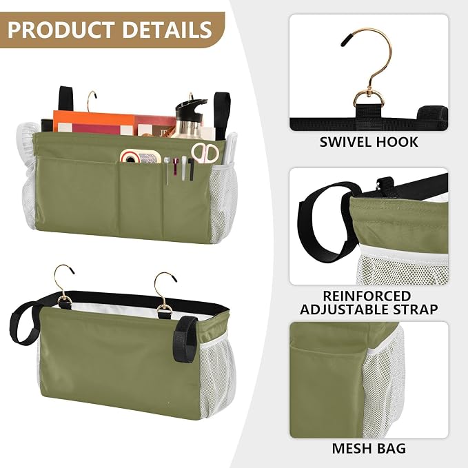 Olive Color Bedside Caddy Storage Bag Bedside Organizer - Image 5