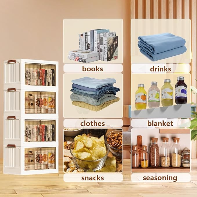 130 QT Large Plastic Storage Bins with Lids Open Front, Stackable Storage Containers with Wheels for Clothes, Home, Room, White, 2 Tiers