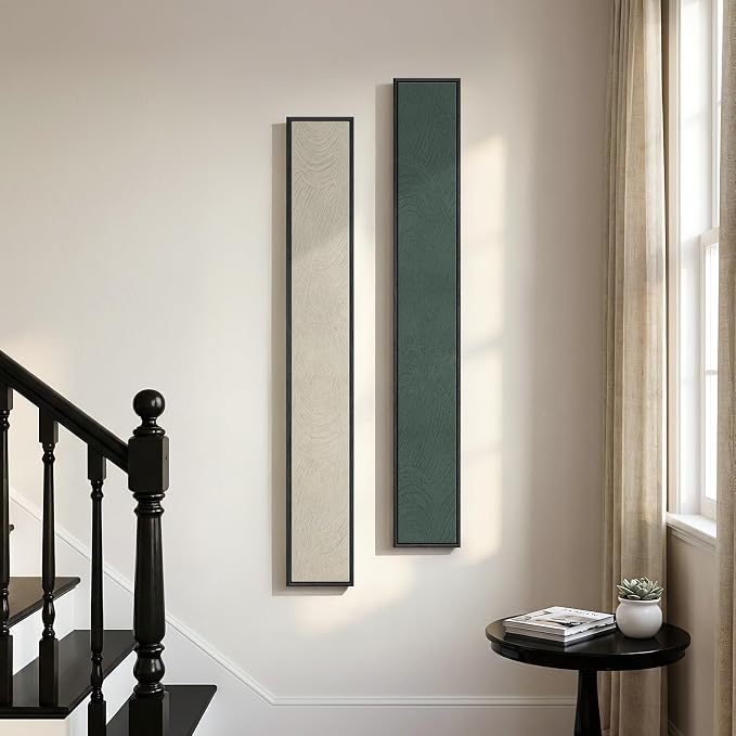 Framed Beige Green Abstract Vertical Wall Art Decor - Image 2