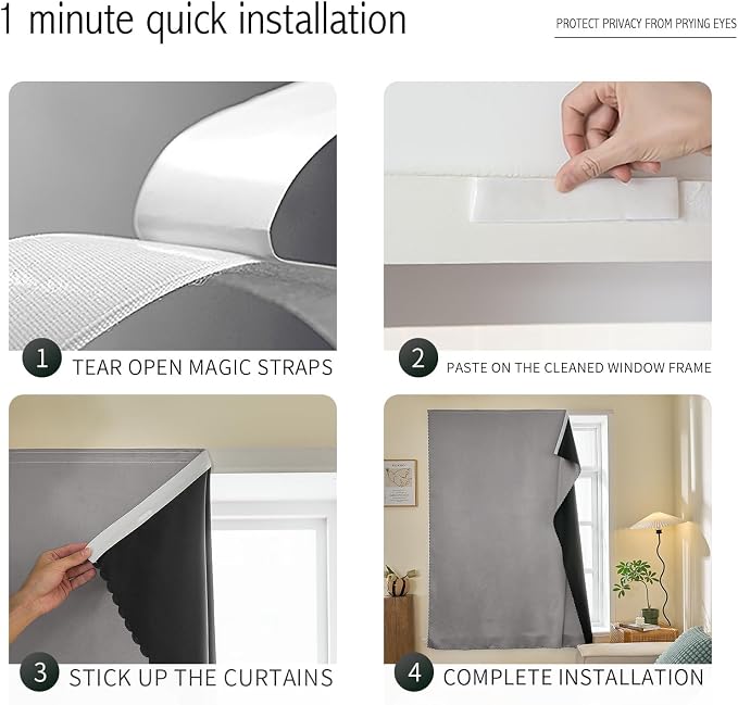 JILRON Adhesive Curtain 100% Blackout No-Drill Easy Install - Image 2
