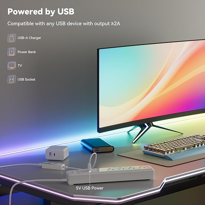 MIWISE 5V USB COB LED Strip Lights,RGB Smart IC LED Strip with App Control,Bluetooth Addressable Music Sync Color Changing Strip Lights,3M Back-Adhesive for Gaming Room PC Home Decor 6.56ft