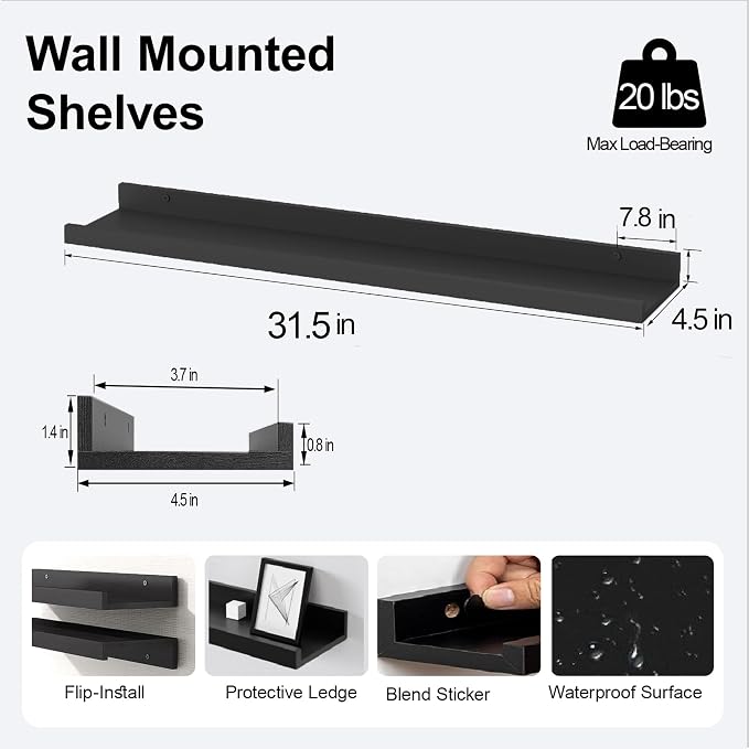 Black Floating Shelves for Wall Decor, 32 in Shelf - Image 3