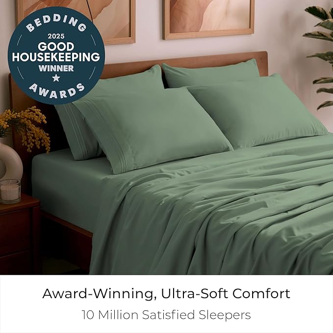 Mellanni California King Sheet Set - 6-Piece Iconic Collection Bedding, (Including 4 Pillowcases), 21-Inch Extra Deep Pocket, Easy Care, Ultra Soft, Cooling Sheets, Brushed Microfiber - Sage