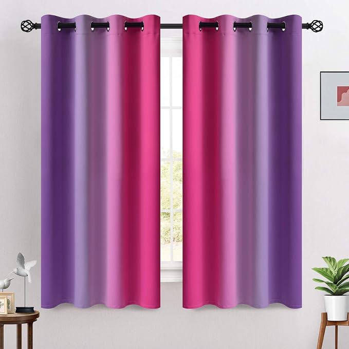 COSVIYA Grommet Ombre Blackout Pink and Purple Curtains, W52 x L63 inch | Room - Image 2