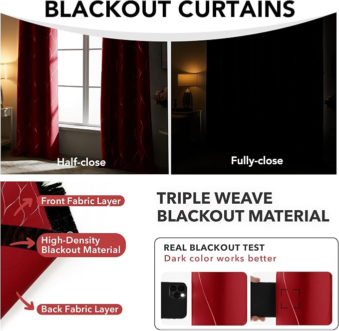 Deconovo Curtains for Living Room, Pattern Blackout Curtains 84 Inches Long | - Image 6