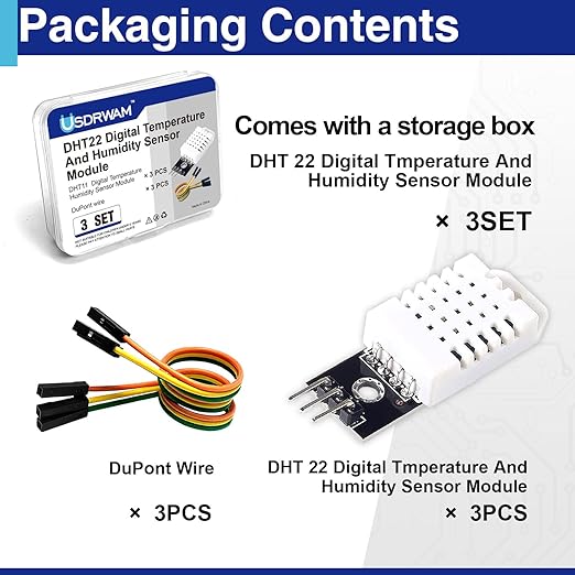 3 Set Digital Temperature and Humidity Sensor Modules, Compatible with DHT22/AM2302, 3.3V–5V Sensors for Arduino with Dupont Wires