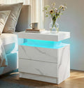 LED Nightstand with Wood 2 Drawers Modern Bedside Table by Unknown