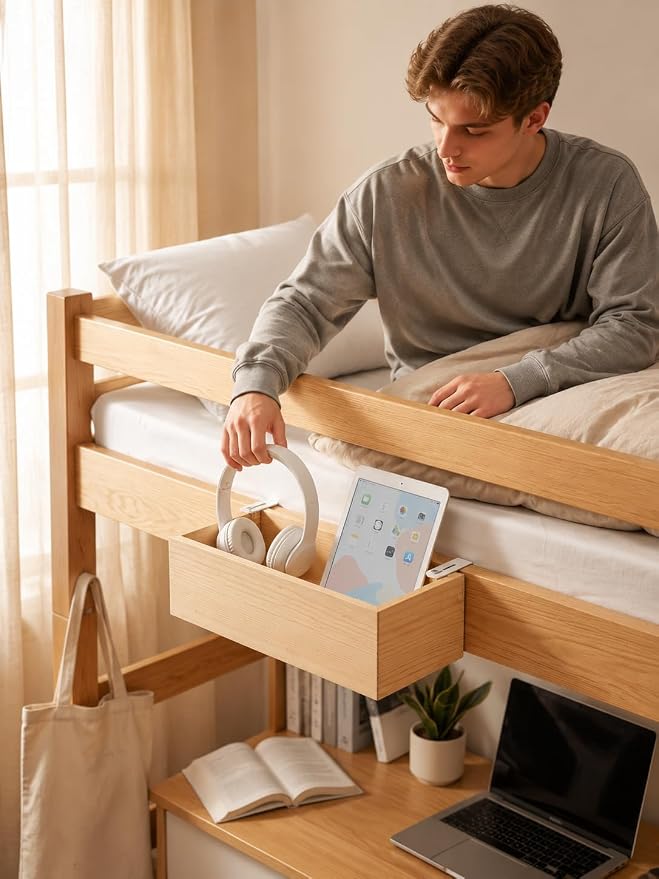 Bamboo Dorm Bedside Caddy Shelf - Image 7
