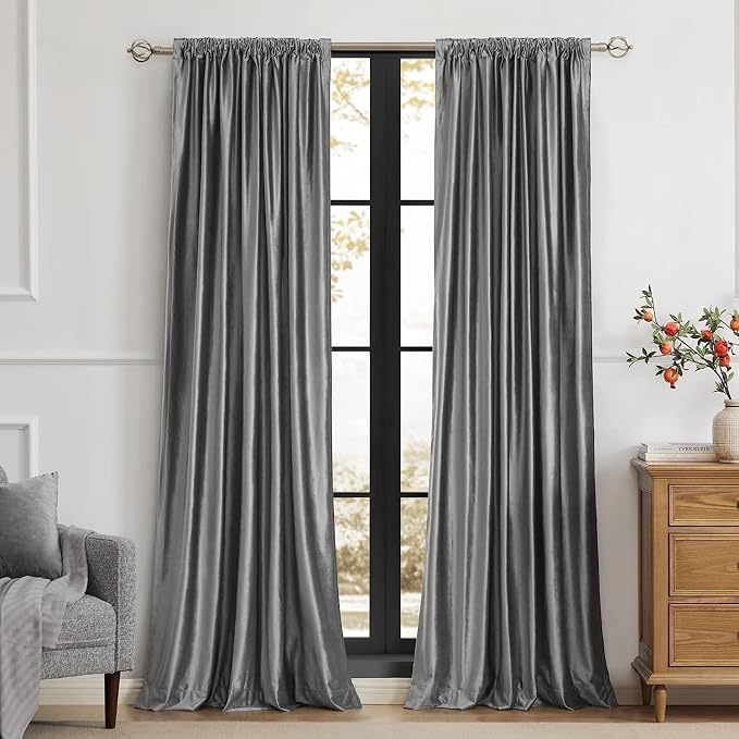 PRIMROSE Dark Grey Velvet Curtains 120 inch Long - Image 3