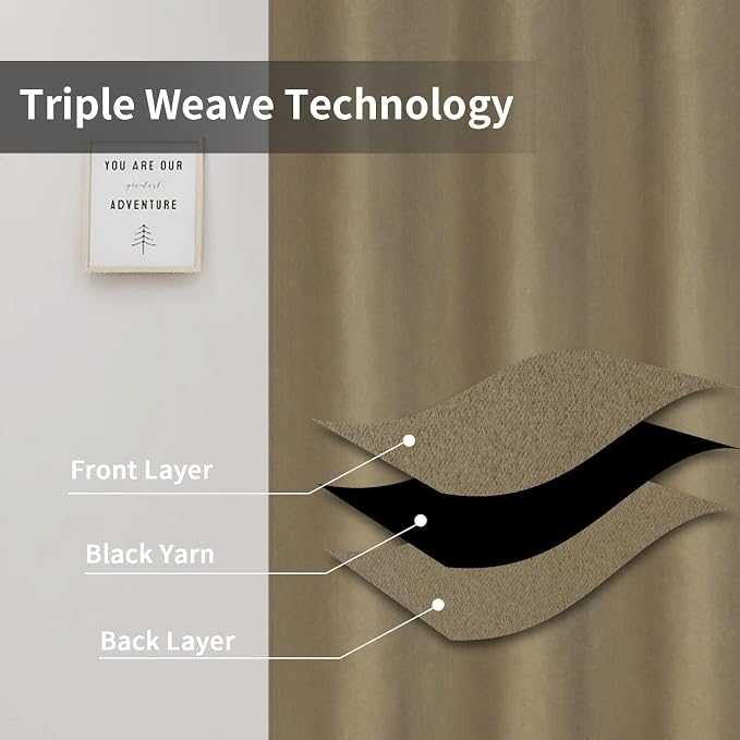 Easy-Going Thermal Grommet Blackout Curtains, 2 Panels 46x63 in, Tan | Machine - Image 3