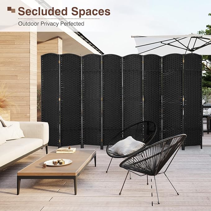 Room Divider 8 Panel 5.6 FT Tall Privacy Screen Waterproof Wood Frame Partition - Image 5