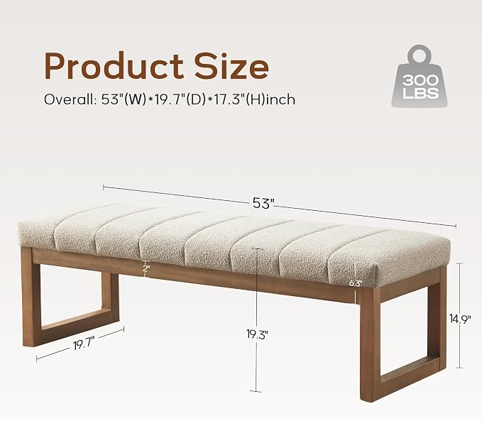 Zihanhome 52.7" Bedroom Bench for End of Bed, Modern Upholstered Teddy Fabric - Image 3