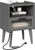 MMEOLUOOK Nightstand with Charging Station, Bedside Tables Grey End Table Side by MMEOLUOOK