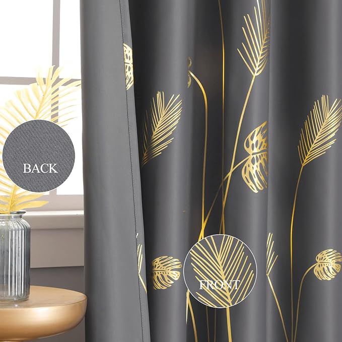 Curtain for Sliding Glass Door 100W x 96L Inch Gold Palm Tree Printed Curtain - Image 5