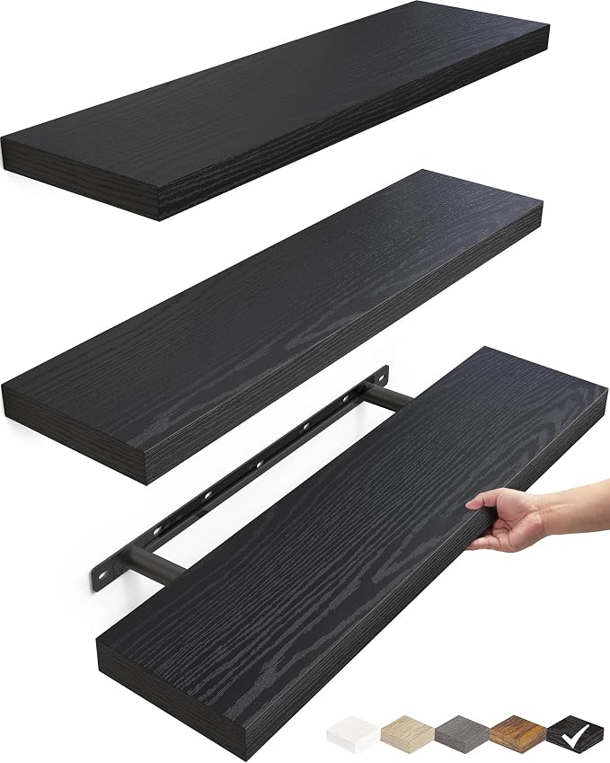 BAYKA Black Floating Shelves 22.5in, Wall Mounted by Bayka