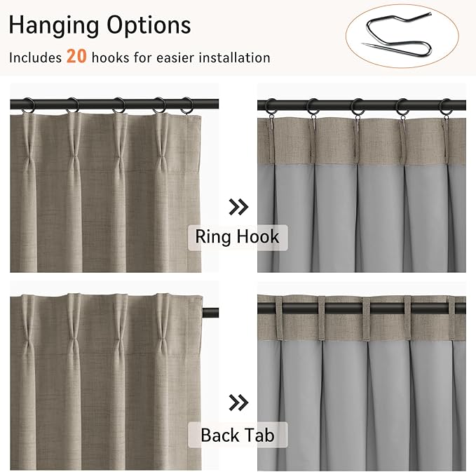 Pinch Pleated Full Blackout Faux Linen Curtains 90 Inches Long | Dark Faux Linen - Image 3