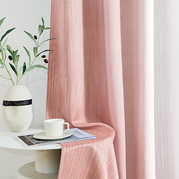 MIULEE Pink and Greyish White Ombre Blackout Curtains 52Wx54L Set of 2 | Full - Image 8