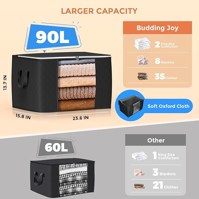 90L Large Storage Bags, 6 Pack Clothes Storage Bins Closet Organizers | - Image 2