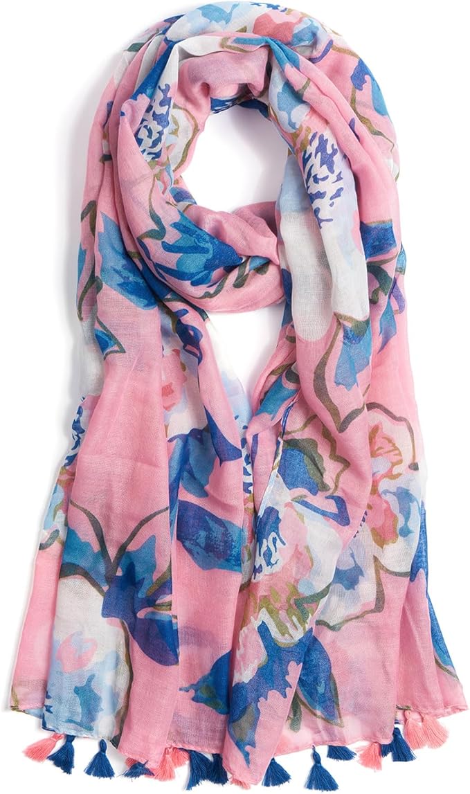 Scarf for Women Lightweight Soft Floral Leopard Printed Scarves Fall Winter Fashion Shawl Wrap with Fringe