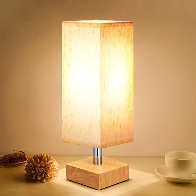 Wood-Grain Small Bedside Lamp for Bedroom by Aooshine