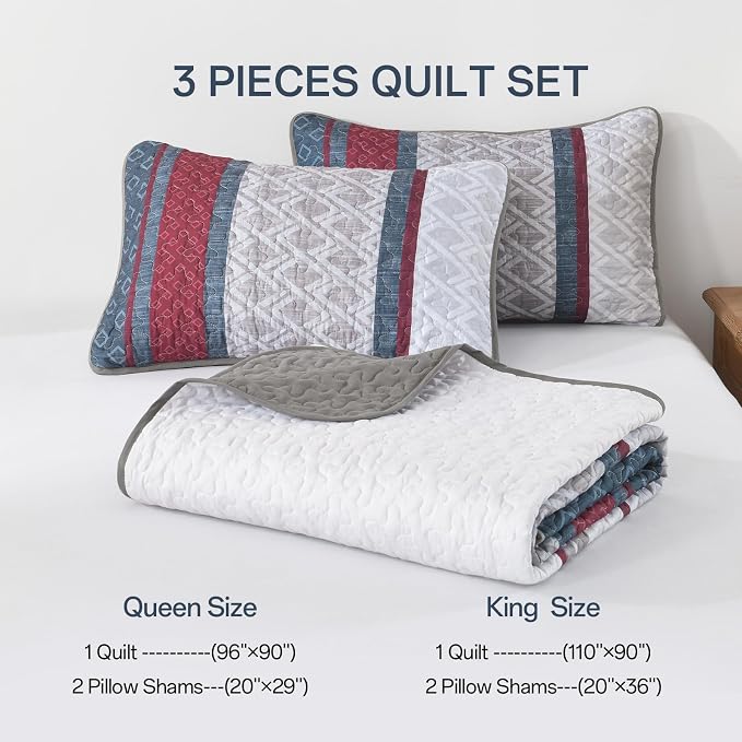 Dinjoy Boho Quilt Set King, Striped Bedspread King Size - Image 6
