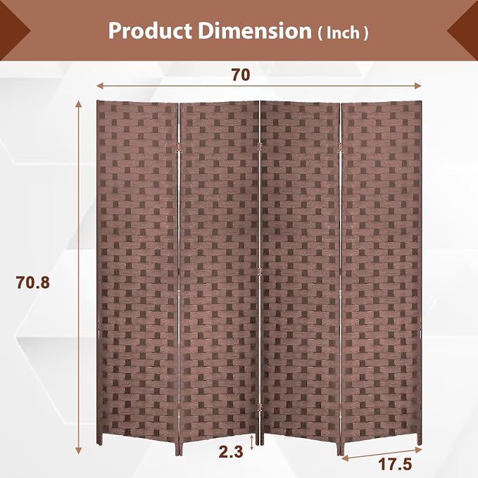 Room Divider Wall Divider 6FT 4 Panels Wood Mesh Hand-Woven Indoor Room Screen - Image 2