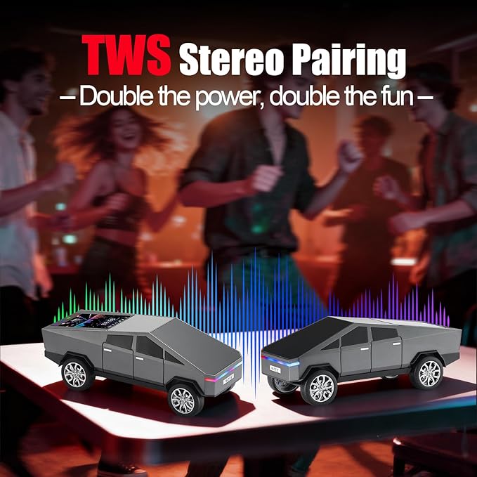 WSTER Portable Car Model Bluetooth Speaker with HD Stereo Sound, TWS Dual Pairing, LED Display, Truck-Style Wireless Speaker for Home, Office, Gaming & Collectible Display (Grey)