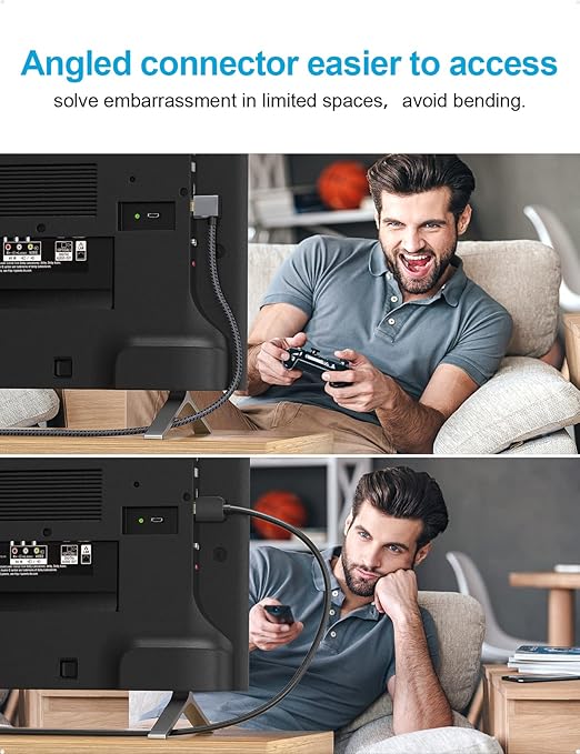 XAOSUN Right Angle HDMI 2.0 Cable 6.6 Feet, Strong Anti-Interference, 18Gbps High Speed Support 4K@60Hz,3D 1080P,HDR,ARC,90 Degree HDMI Cable for MacBook pro 2023,Monitor,ps4/5,Xbox,Fire TV and More