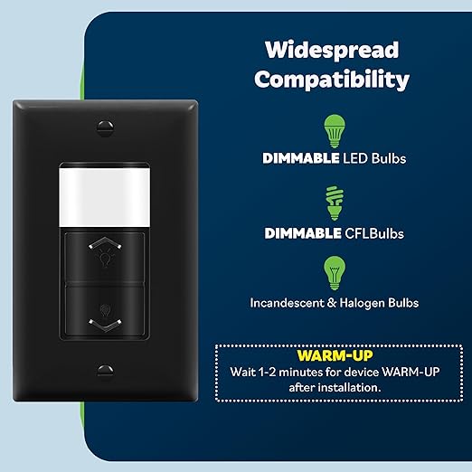 TOPGREENER Motion Sensor Light Switch Dimmer, Electronic Dimmer with PIR Motion Sensor, Occupancy & Vacancy Modes, 150W LED/CFL, Single-Pole, UL Listed, TDODS5-120-BK, Black