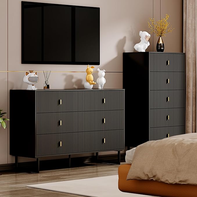 Modern Chest of Drawers with 6 Drawers,Deep Drawers,Clothes Organizer,Large Storage Cabinet for Living Room, Bedroom,Hallway,with Anti-Tipping Device,Black