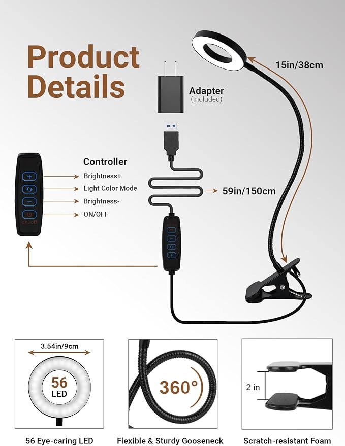 Clip on Lamp, 5 Colors+10 Brightness Memory LED Desk Lamp - Image 8