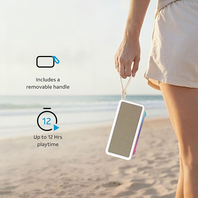 AT&T Essentials Retro 40W Bluetooth Speaker, IPX6 Waterproof, Bluetooth 5.3, LED Light Modes, Bass & Treble Control, 12H Battery, USB-C Charging, Outdoor & Indoor Use, Home Audio System - Cream