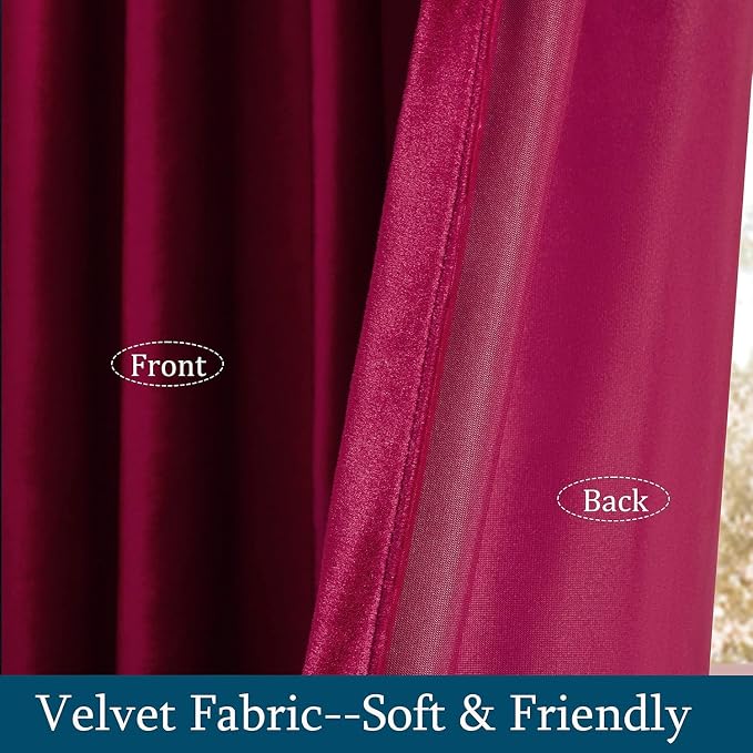 PRIMROSE Red Curtains 102 inch for Living Room Velvet Drapes Blackout Rod - Image 5