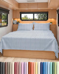 RV Short Queen Sheet Set 60 X 75 - 4 Piece RV Short Queen Bed Sheets - Soft, Breathable & Cooling - Designed for Bunks, Trailers & Campers - Fits 8” to 12" Mattress - Luxury Bedding - Blue Stripes 2