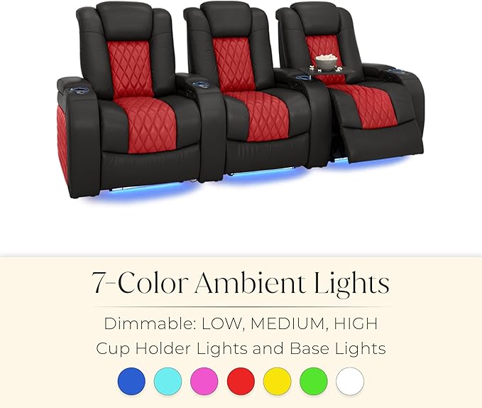 Seatcraft Diamante Zero-Gravity CoolZero Italian Leather Home Theater Seating, Power Headrest, Power Recline, Single Recliner, Black/Red