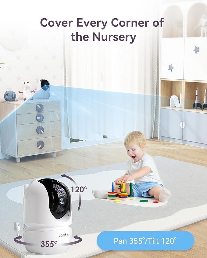 Comfyer Baby Monitor with Camera and Audio, 7" 720P HD Video Baby Monitor No WiFi, 6000mAh Battery, VOX Mode, Auto Night Vision, Hack Proof, Remote PTZ