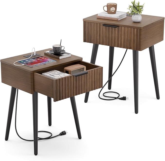 HAIOOU Fluted Mid Century Modern Nightstands Set of 2 by HAIOOU