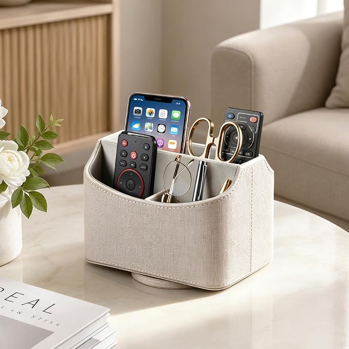 YAPISHI Gold flower pattern Leather Remote Control Holder, 360 Degree Spinning - Image 2