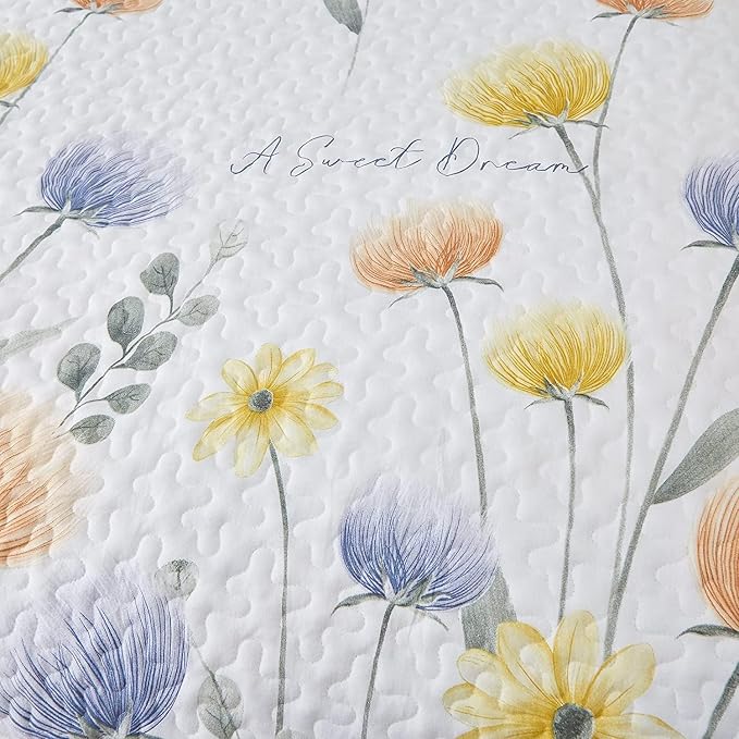 Dinjoy Floral Quilt Set King, Microfiber Lightweight Bedspread, Farmhouse Fall - Image 5