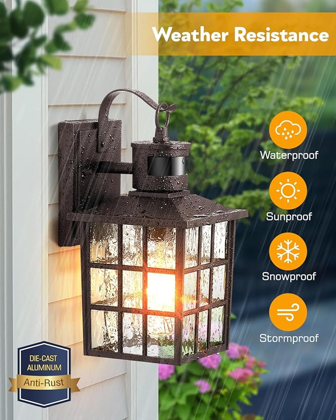 VIANIS 2 Pack Motion Sensor Outdoor Lights for House, Oil Rubbed Bronze Farmhouse Outdoor Porch Lights Wall Mount, 100% Aluminum Exterior Sconce Lights for Coach, Outdoor Garage Lighting Fixtures