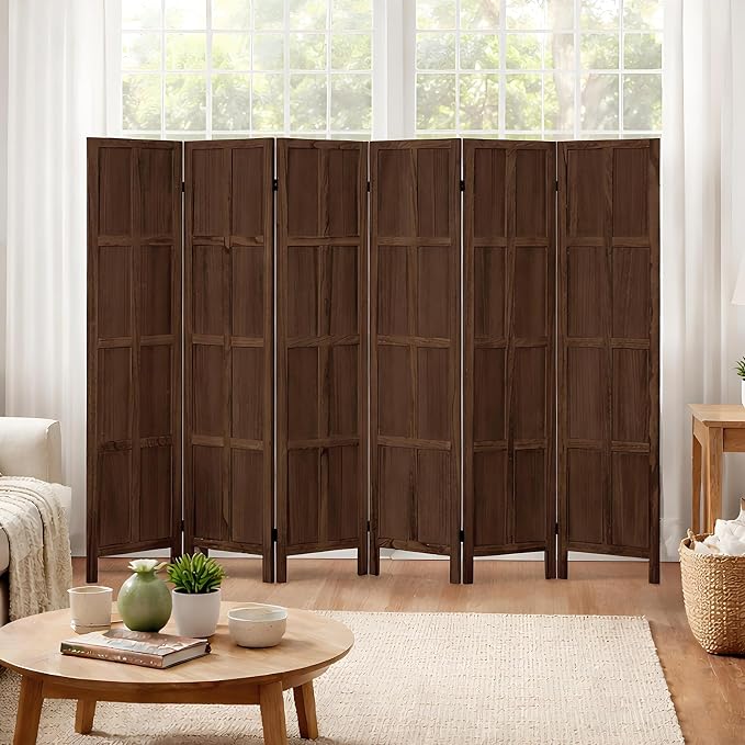 6 Panel Wood Room Divider and Folding Privacy Screen 67″, Freestanding Wall - Image 3