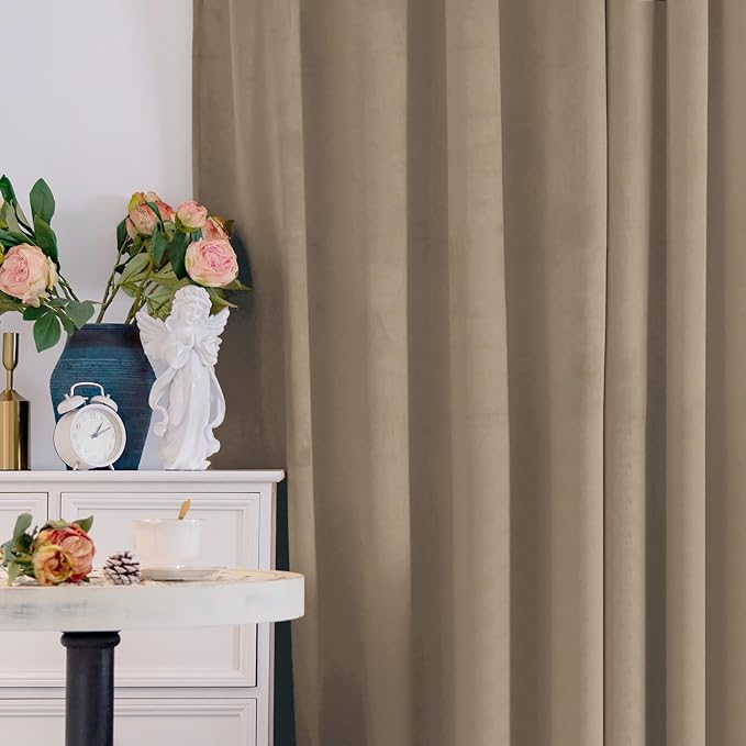 BGment Taupe Velvet Blackout 90 Inch Curtains - Image 8