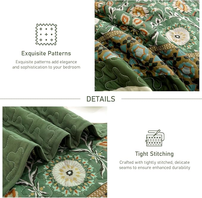 Yiran Quilts King Size, Fall Olive Green Bedspreads Bedding Set | Lightweight - Image 4