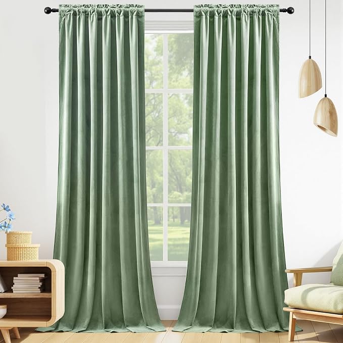 Sage Green Velvet Blackout Curtains 102 Inches - Image 9
