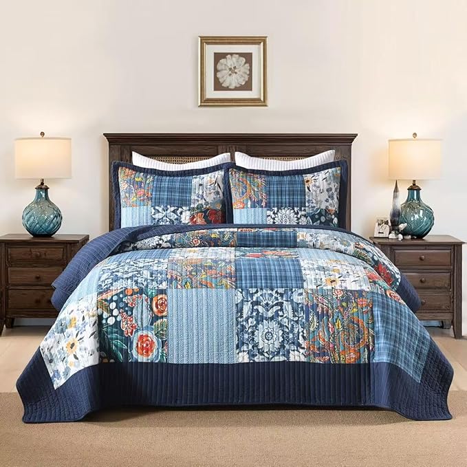 Autumn Dream Cotton Bedspread Blue Bedding Quilt Sets, King Size | 100% Cotton - Image 2