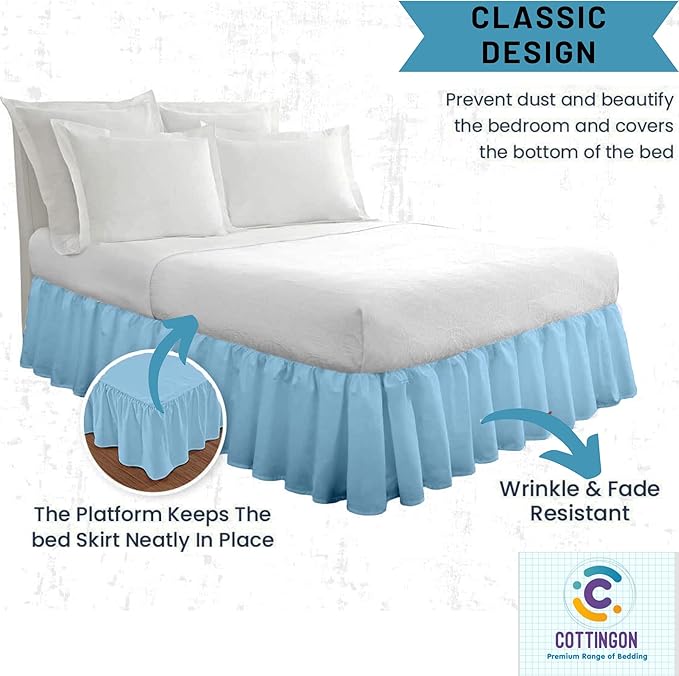 Cottingon Ruffled Bed Skirt with Split Corners-Dust Ruffle - 21" Drop 100% Microfiber Soft,Sheen & Luxurious Look - Bed Skirts (Light Blue -Twin)