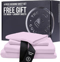 THE LAD COLLECTIVE 3.0 Twin XL Bedding Set - 4-Piece Bedset w/Fitted Sheet, Top Sheet & 2 Standard Pillowcases [Duvet Not Included] - Bamboo-Cotton - Grand Canyon Collection Soft Pink