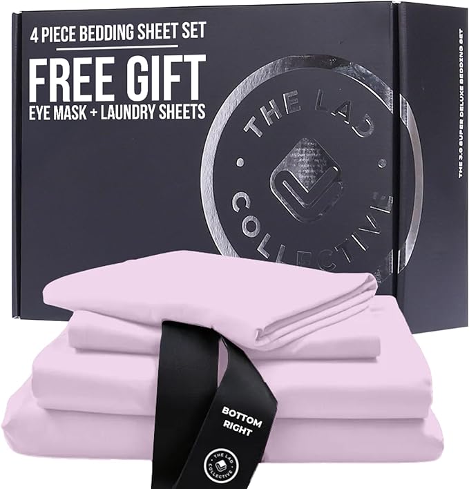THE LAD COLLECTIVE 3.0 Queen Bedding Set - 4 -Piece Bedset w/Fitted Sheet, Top Sheet & 2 Standard Pillowcases [Duvet Not Included] - Bamboo-Cotton - Grand Canyon Collection Soft Pink
