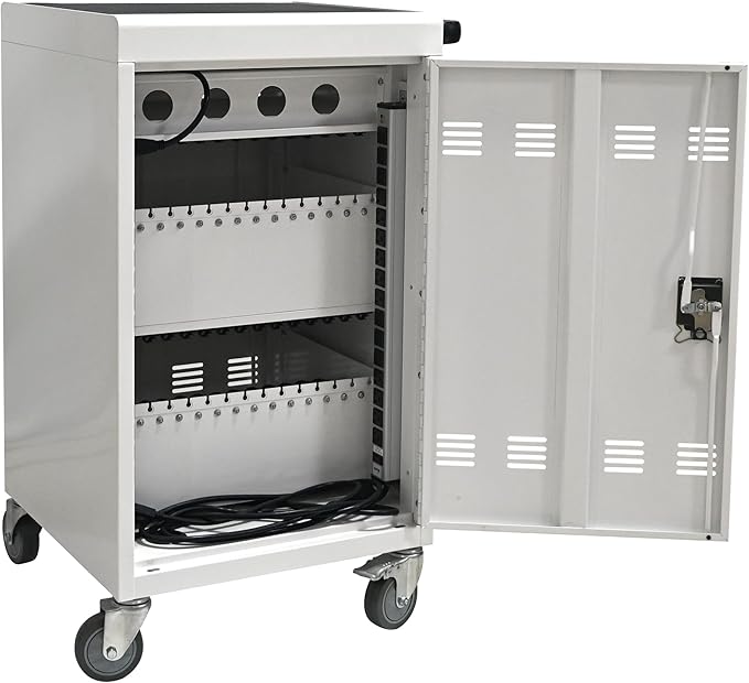 Aokleo Laptop Charging Cart,32 Devices Tablet Storage Carts for pad Up to 16.3" Screen, Classroom Computer Mobile Charging Station for Pads, Chromebooks,Laptops, Updated Password Lock(32 Bay-White)