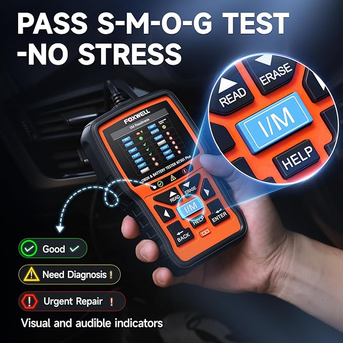 Upgraded of NT301, 2-in-1 FOXWELL NT301 Plus OBD2 Scanner Car Battery Tester, Professional Code Reader Check Engine Diagnostic Scanner Tool, 12V Automotive Cranking Charging Analyzer for 1996+ Vehicle